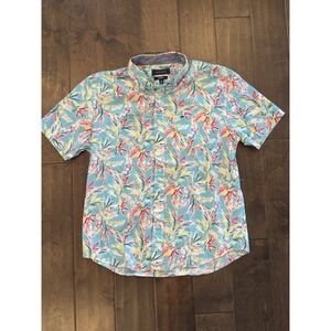 Crown & Ivy Men's Shirt M Classic Fit Teal Floral Short Sleeve Dress Button Down